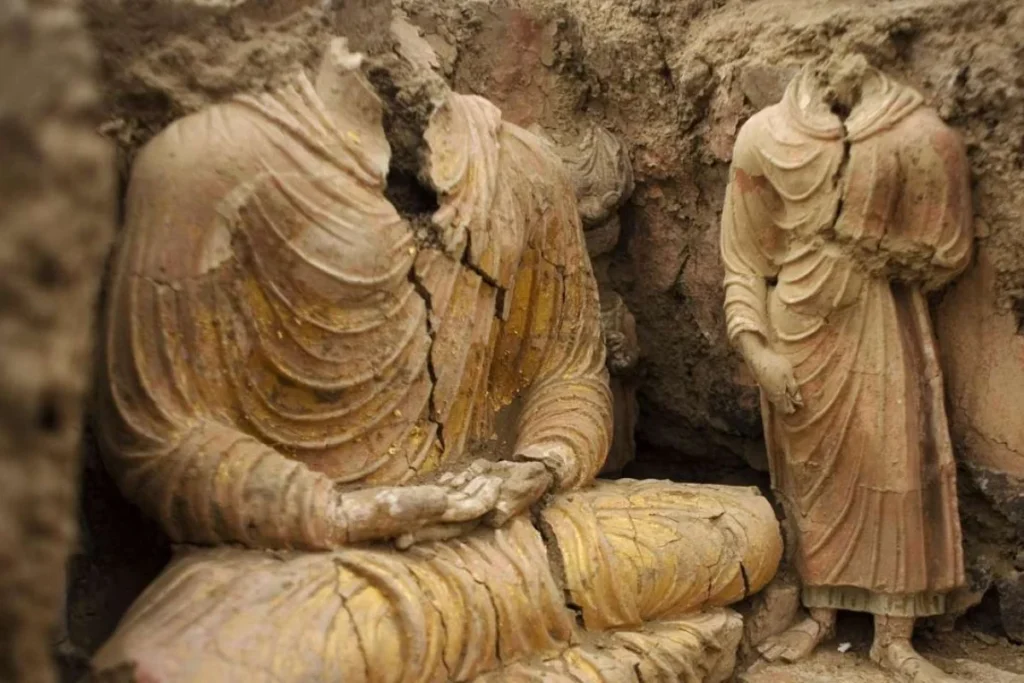 Remains of Buddha statues inside an ancient temple in Mes Aynak Copper Mine, Afghanistan. [Image: AP].