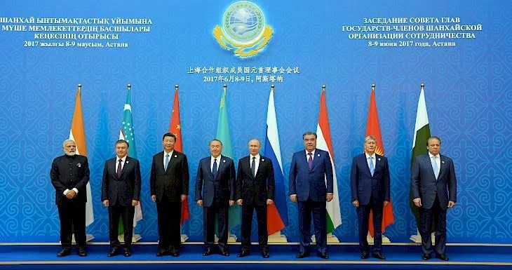 "Family photo" of the Shanghai Cooperation Organization (SCO) Summit 2017. [Wikimedia Commons]