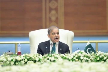 This handout photograph taken on October 16 shows Pakistan’s Prime Minister Shehbaz Sharif addressing the Shanghai Cooperation Organisation summit, in Islamabad. [AFP]