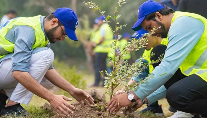 Students planting a tree sapling during a plantation drive [Representational Image/Facebook]