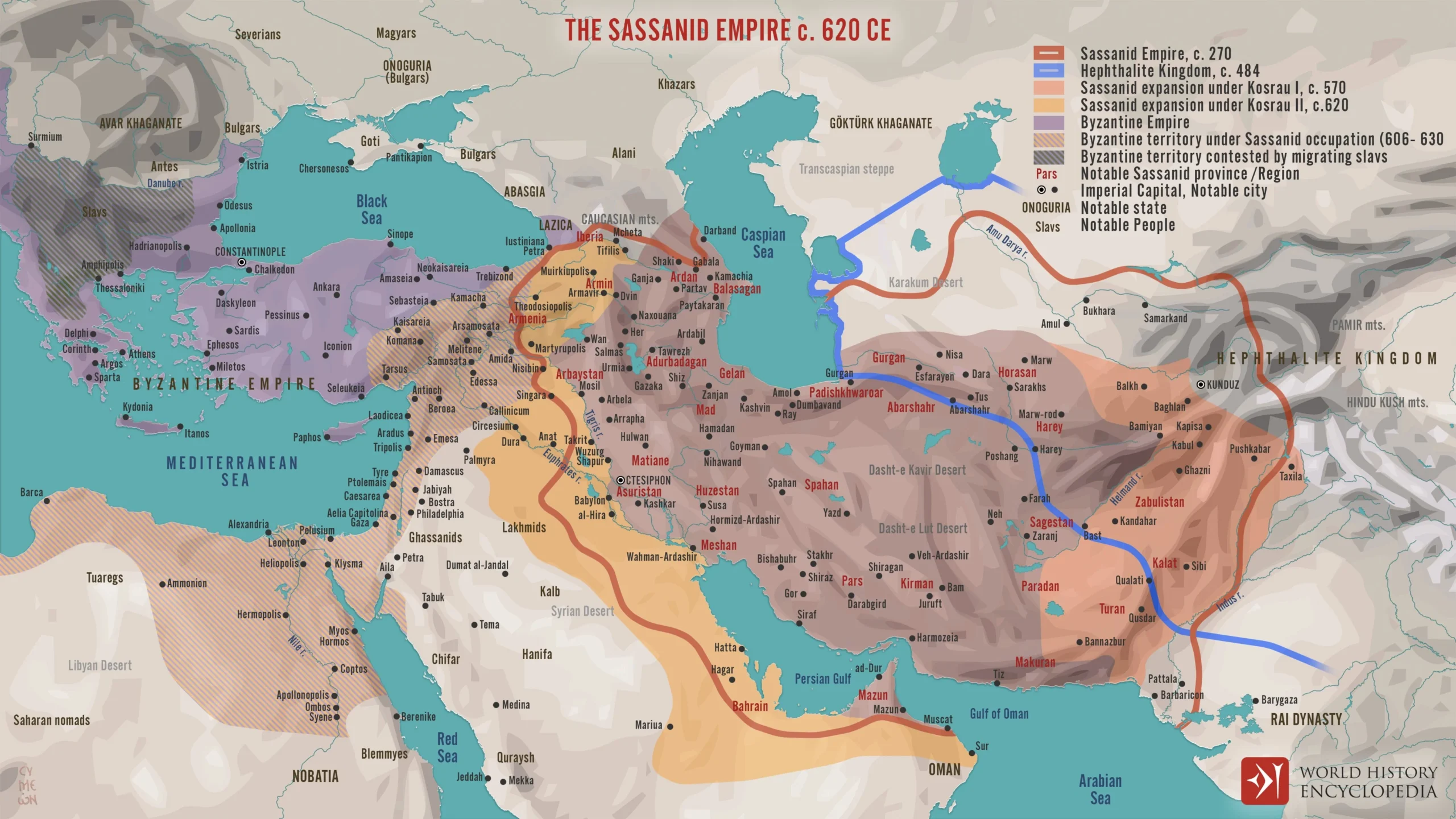 The Sassanid Empire c. 620 CE [World History Encyclopedia]