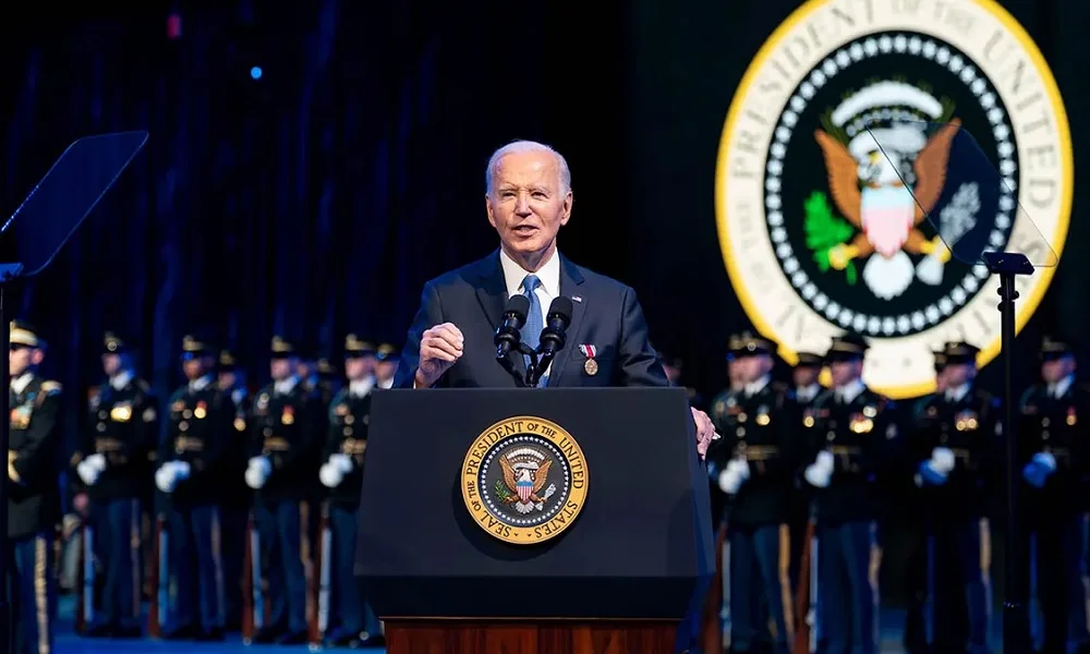 Biden defends the Afghanistan withdrawal, reflecting on its challenges and impact in his final speech to the military. [Image via Ariana News]