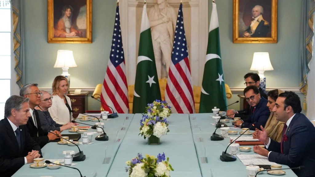 Washington: US Secretary of State Antony Blinken meets Foreign Minister Bilawal Bhutto-Zardari at the State Department on Monday. [AFP]