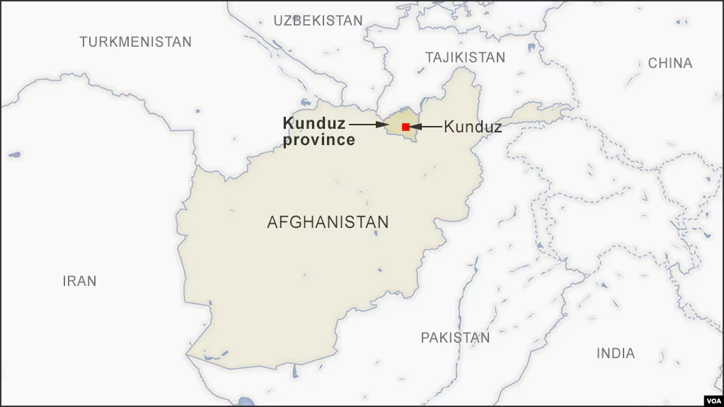 Suicide bombing at bank in Kunduz, Afghanistan kills 5, injures many; IS-K suspected amid rising security threats. [Image via VoA]