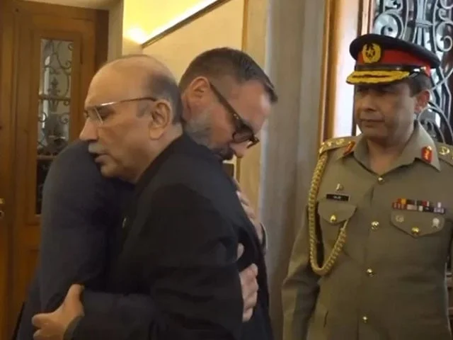 President Zardari meets Prince Rahim Aga Khan in Lisbon to offer condolences, honoring Aga Khan IV's legacy of service. [Image via The Express Tribune]