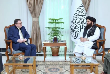 IEA's acting foreign minister meets Norwegian envoy to discuss political, economic, and humanitarian issues of Afghanistan. [Image via Tolo News]